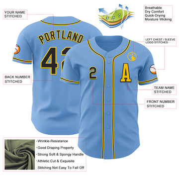 Custom Light Blue Black-Yellow Authentic Baseball Jersey