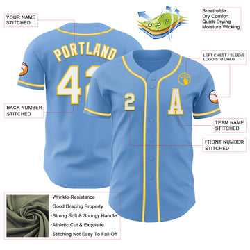 Custom Light Blue White-Yellow Authentic Baseball Jersey