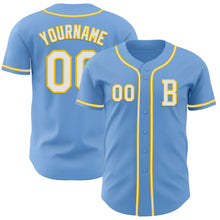 Load image into Gallery viewer, Custom Light Blue White-Yellow Authentic Baseball Jersey
