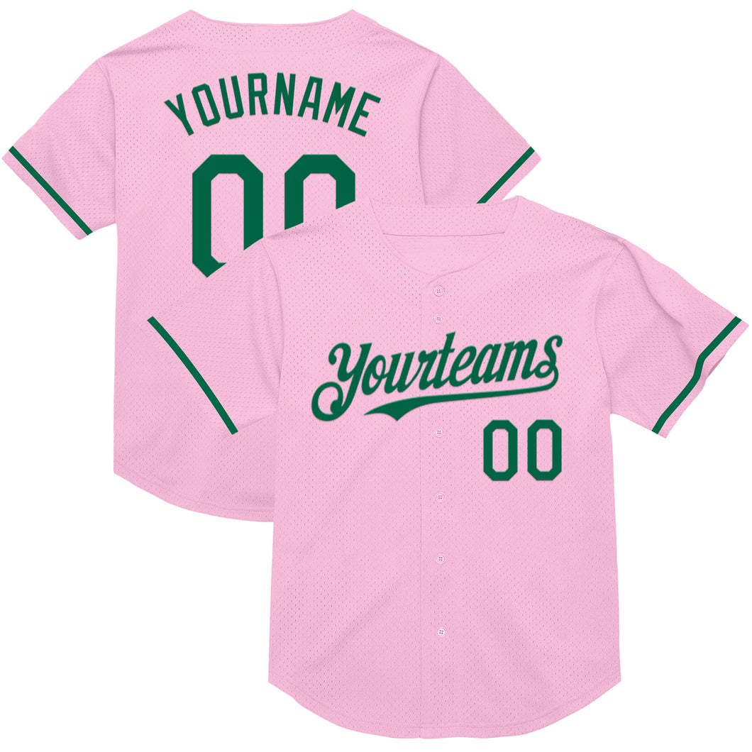 Custom Light Pink Kelly Green Mesh Authentic Throwback Baseball Jersey