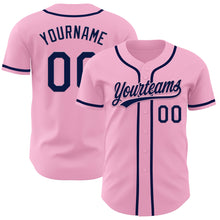 Load image into Gallery viewer, Custom Light Pink Navy Authentic Baseball Jersey
