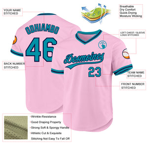 Custom Light Pink Teal-Navy Authentic Throwback Baseball Jersey