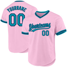 Load image into Gallery viewer, Custom Light Pink Teal-Navy Authentic Throwback Baseball Jersey
