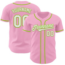 Load image into Gallery viewer, Custom Light Pink White-Neon Green Authentic Baseball Jersey
