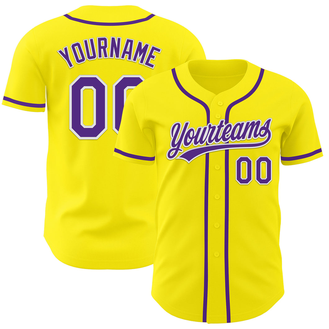 Custom Light Yellow Purple-White Authentic Baseball Jersey