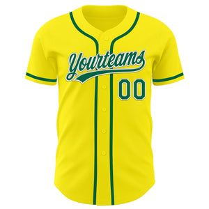 Custom Light Yellow Kelly Green-White Authentic Baseball Jersey