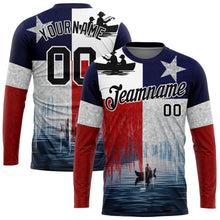 Load image into Gallery viewer, Custom Red Black-Navy 3D Texas Flag And Fish Fishing Long Sleeve Performance T-Shirt
