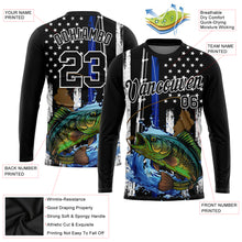 Load image into Gallery viewer, Custom Black White 3D American Flag And Fish Fishing Long Sleeve Performance T-Shirt
