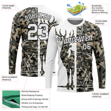 Custom Camo White-Black 3D Animal Deer Hunting Long Sleeve Performance T-Shirt