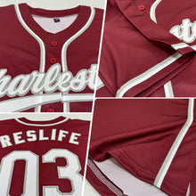 Load image into Gallery viewer, Custom Burgundy White-Gray Authentic Baseball Jersey
