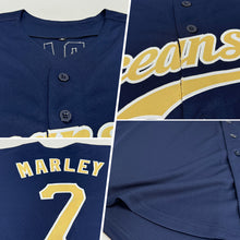 Load image into Gallery viewer, Custom Navy Vegas Gold-White Authentic Baseball Jersey
