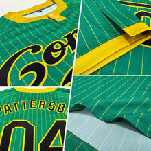 Load image into Gallery viewer, Custom Kelly Green Old Gold Pinstripe Black Two-Button Unisex Softball Jersey
