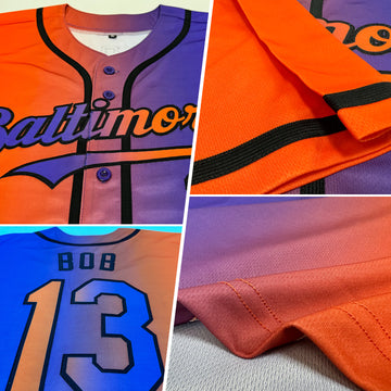 Custom Purple Orange-Black Authentic Gradient Fashion Baseball Jersey