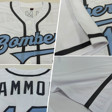 Custom White Light Blue-Steel Gray Authentic Father's Day Baseball Jersey