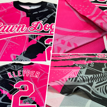 Load image into Gallery viewer, Custom Graffiti Pattern Pink-Black 3D Two-Button Unisex Softball Jersey
