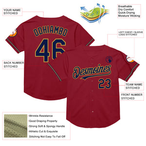 Custom Maroon Navy-Old Gold Mesh Authentic Throwback Baseball Jersey