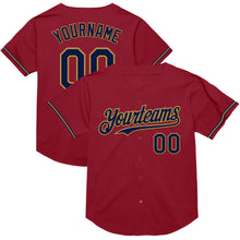 Load image into Gallery viewer, Custom Maroon Navy-Old Gold Mesh Authentic Throwback Baseball Jersey
