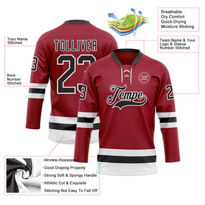 Custom Maroon Black-White Hockey Lace Neck Jersey