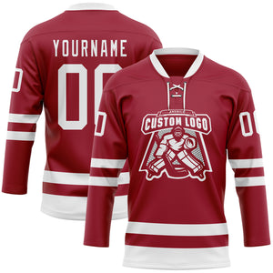 Custom Maroon White Hockey Lace Neck Jersey