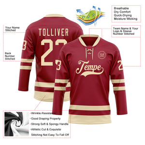 Custom Maroon Cream Hockey Lace Neck Jersey