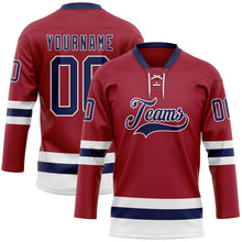 Load image into Gallery viewer, Custom Maroon Navy-White Hockey Lace Neck Jersey
