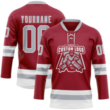 Load image into Gallery viewer, Custom Maroon Gray-White Hockey Lace Neck Jersey
