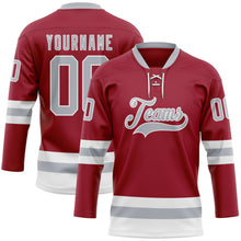 Load image into Gallery viewer, Custom Maroon Gray-White Hockey Lace Neck Jersey
