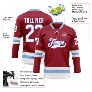 Custom Maroon White-Light Blue Hockey Lace Neck Jersey