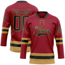 Load image into Gallery viewer, Custom Maroon Black-Old Gold Hockey Lace Neck Jersey
