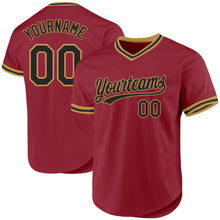 Load image into Gallery viewer, Custom Maroon Black-Old Gold Authentic Throwback Baseball Jersey
