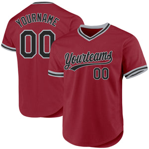 Custom Maroon Black-Gray Authentic Throwback Baseball Jersey