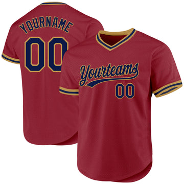 Custom Maroon Navy-Old Gold Authentic Throwback Baseball Jersey