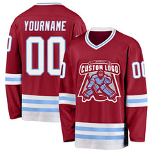 Load image into Gallery viewer, Custom Maroon White-Light Blue Hockey Jersey
