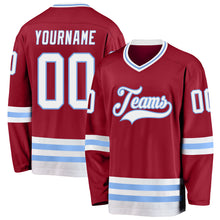 Load image into Gallery viewer, Custom Maroon White-Light Blue Hockey Jersey
