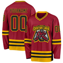 Load image into Gallery viewer, Custom Maroon Black-Gold Hockey Jersey
