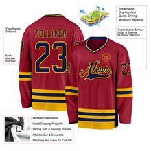 Load image into Gallery viewer, Custom Maroon Navy-Gold Hockey Jersey
