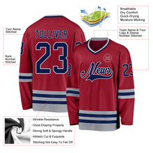 Load image into Gallery viewer, Custom Maroon Navy-Gray Hockey Jersey
