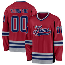 Load image into Gallery viewer, Custom Maroon Navy-Gray Hockey Jersey
