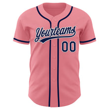 Load image into Gallery viewer, Custom Medium Pink Navy-White Authentic Baseball Jersey
