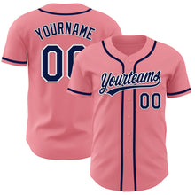 Load image into Gallery viewer, Custom Medium Pink Navy-White Authentic Baseball Jersey
