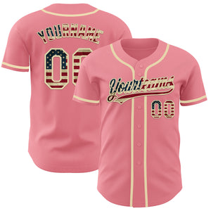 Custom Medium Pink Vintage USA Flag-Cream Authentic Baseball Jersey