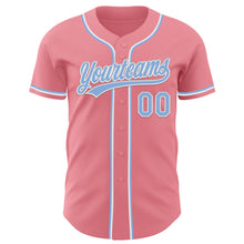 Load image into Gallery viewer, Custom Medium Pink Light Blue-White Authentic Baseball Jersey
