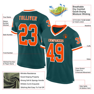 Custom Midnight Green Orange-White Mesh Authentic Throwback Football Jersey