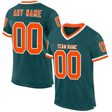 Load image into Gallery viewer, Custom Midnight Green Orange-White Mesh Authentic Throwback Football Jersey
