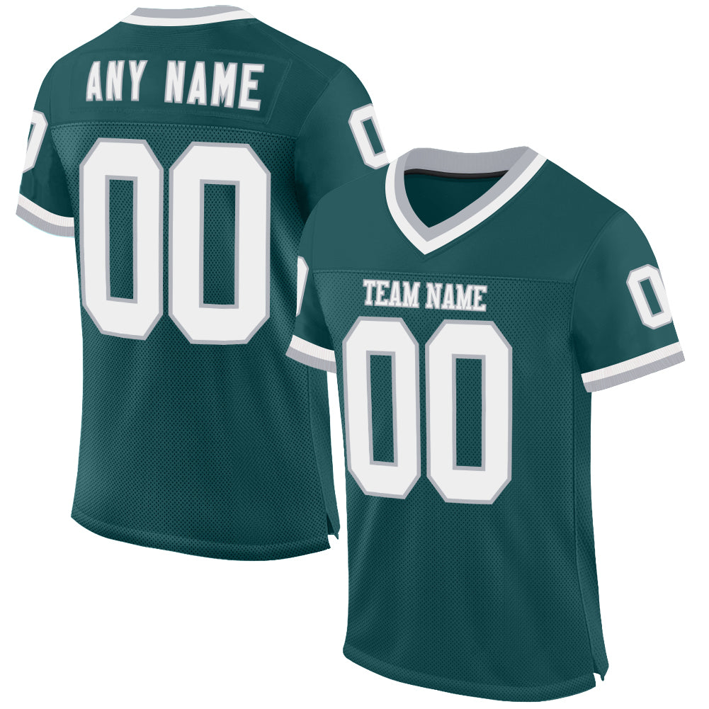 Custom Midnight Green White-Gray Mesh Authentic Throwback Football Jersey