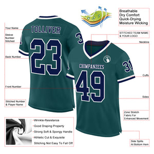 Custom Midnight Green Navy-White Mesh Authentic Throwback Football Jersey