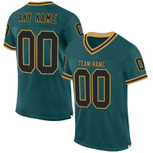 Load image into Gallery viewer, Custom Midnight Green Black-Old Gold Mesh Authentic Throwback Football Jersey
