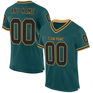 Custom Midnight Green Black-Old Gold Mesh Authentic Throwback Football Jersey