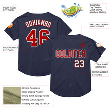 Load image into Gallery viewer, Custom Navy Red-White Mesh Authentic Throwback Baseball Jersey
