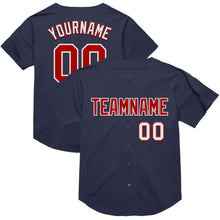 Load image into Gallery viewer, Custom Navy Red-White Mesh Authentic Throwback Baseball Jersey
